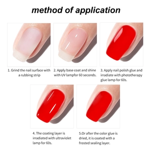 Five-step application guide for UV gel nail polish with base coat and matte top coat