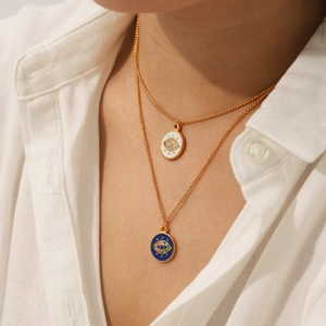 Evil Eye Necklace Stainless Steel Enamel Rhinestone Geometric Retro Clavicle Chain For Women