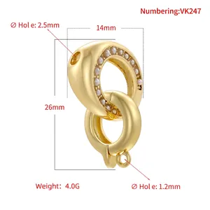 18K gold-plated double ring clasp with white pearls and size dimensions for DIY jewelry