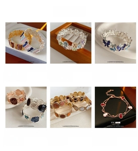 Detailed collection of vintage geometric pearl bracelets with colorful enamel and charms