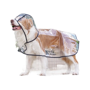 Waterproof transparent dog raincoat with black trim and hood for large pets outdoors