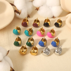 French vintage 18K gold plated stainless steel enamel hoop earrings in eight colors