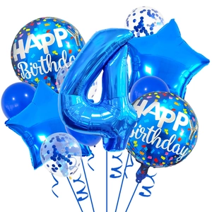 Blue 32 inch number 4 balloon set with stars and sequins for 4th birthday party decoration