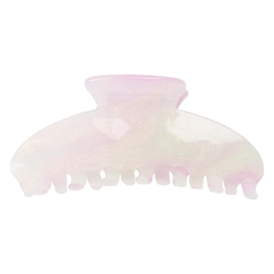 Detail of pink and white marble texture acetate hair claw clip with subtle glitter finish