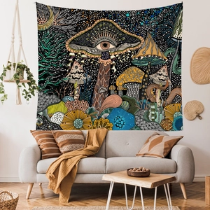 Tapisserie champignon psychédélique avec motif d'œil pour déco de chambre