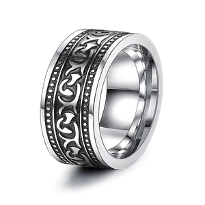 Retro titanium steel tiger eye ring with Celtic scrollwork and textured edges for men