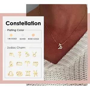 Collier Pendentif Constellation du Zodiaque en Acier Inoxydable pour Femme Plaqué Or 14K Bijoux d'Astrologie Cadeau Anniversaire