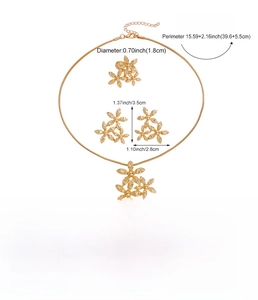 Detailed size specifications for hollow flower necklace and earrings jewelry set