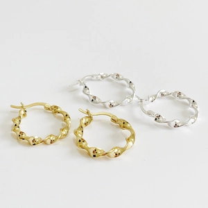 Minimalist 925 sterling silver water ripple twisted hoop earrings in gold and silver