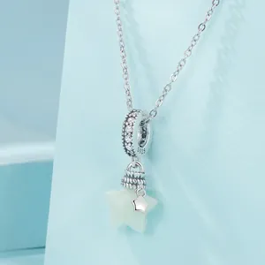 S925 sterling silver star wishing bottle pendant with luminous stone and pave setting