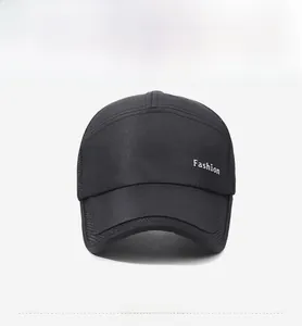Close-up of black breathable mesh baseball cap with white Fashion embroidery text