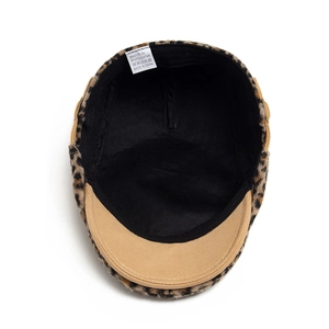 Béret léopard à visière en coton et polyester avec détails de la doublure intérieure