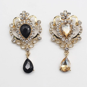 Vintage gold crown brooches with teardrop crystals and clear rhinestones set of two