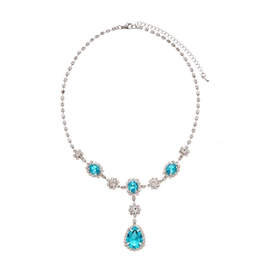 Vintage water drop pendant necklace with sky blue gemstones and sparkling diamonds