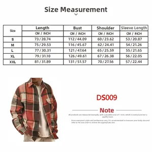 Tabella delle taglie dettagliata per camicia a quadri da uomo con misure in CM e INCH