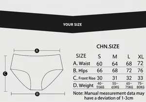 Size chart for high waist cotton briefs showing waist and hip measurements in cm