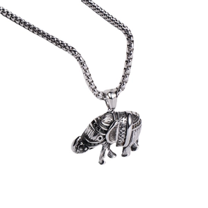 Vintage punk elephant pendant in silver finish with stainless steel pearl chain