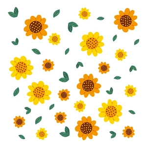 Flat lay of yellow sunflower and daisy wall stickers for kids' room decoration