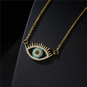 Classic evil eye pendant necklace with gold plating and sparkling zircon stones for women