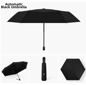 Detail view of black automatic folding umbrella with UV protection coating and frame