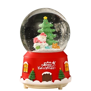 Luminous Christmas music box crystal ball with Santa Claus and tree on red base
