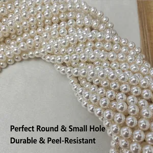 High-quality white round glass pearls with drill holes for DIY jewelry making and crafts