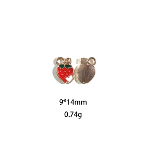 Enamel strawberry fruit pendant in gold metal for DIY jewelry making 9x14mm