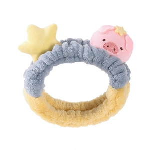 Bandeau peluche mignon cochon et étoile en polaire corail douce pour le soin du visage