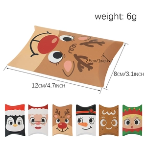 Set of 6 Christmas kraft paper pillow candy boxes with reindeer and Santa designs