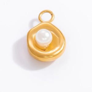 Minimalist 18k gold plated pendant with round white pearl and closed ring attachment