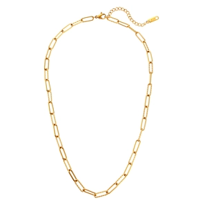 Minimalist gold paperclip chain necklace with K18 gold hallmark and lobster clasp