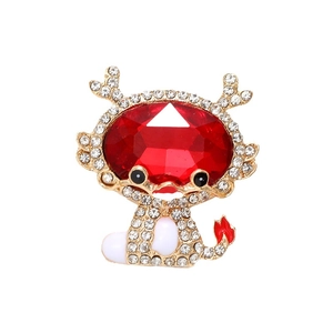 Golden dragon brooch with red gemstones and enamel inlay for DIY accessories