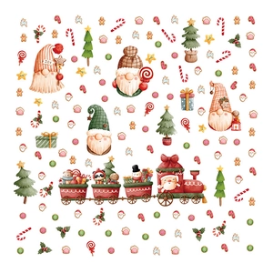 Christmas gnome and gift train watercolor wall stickers for holiday window decoration