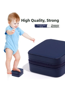 Detailed view of dark blue PU leather jewelry box showing sturdy pressure resistance