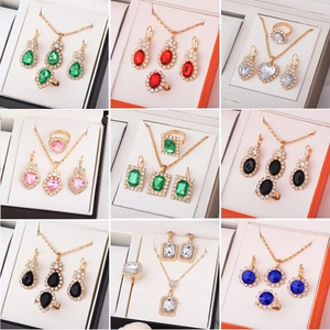 Elegant Alloy Gemstone Rhinestone Jewelry Fashion Necklace Earrings Ring Wedding Bridal Accessories For Women