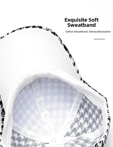 Close-up of the cotton sweatband and houndstooth pattern detail on the baseball cap