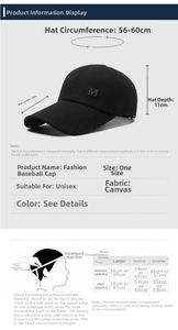 Size chart showing 10cm brim and 56-60cm circumference for the canvas baseball cap