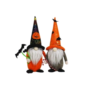 Halloween faceless gnome set with bat and candy cane on white background