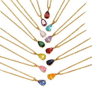 18K gold-plated stainless steel necklaces with pear-cut colorful zircon pendants