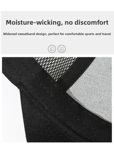 Detail of the widened sweatband and breathable mesh lining inside the black baseball cap