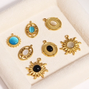 Sun Star Flower Pendant Necklace Stainless Steel Gold Plated Vintage Cat Eye Stone Delicate Jewelry Accessory For Women