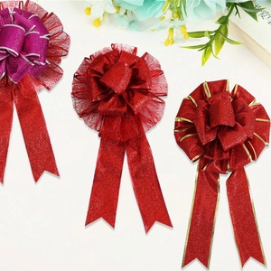 Glitter Christmas bows set with multi-layer color splicing for holiday tree decoration