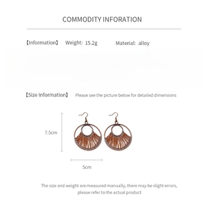 Detail showing specifications for vintage bronze alloy hollow tassel earrings