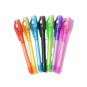 Set of 7 colorful multifunctional UV invisible ink pens with built-in LED lights