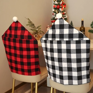 Housses De Dossier De Chaise De Noël Tissu Écossais Buffalo Avec Pompon Décoration De Salle À Manger Fête Style Américain