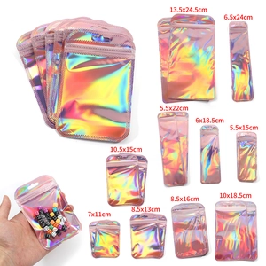 Holographic laser resealable bags for jewelry and accessories in various sizes pink