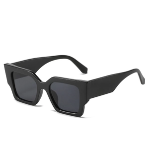 Classic black square frame sunglasses with thick temples shown at a 45-degree angle