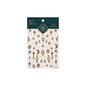 Vintage goldene matte Nagelsticker mit böhmischen Sternen und Mond Motiven Modell M-676