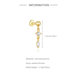 Detailed macro view of S925 sterling silver gold earrings with AAAAA cubic zirconia