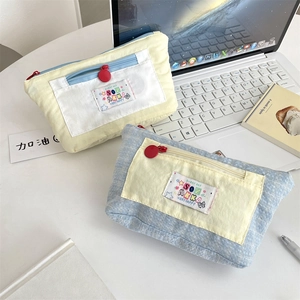 Dual-zipper canvas pencil cases in pastel colors with large storage for stationery